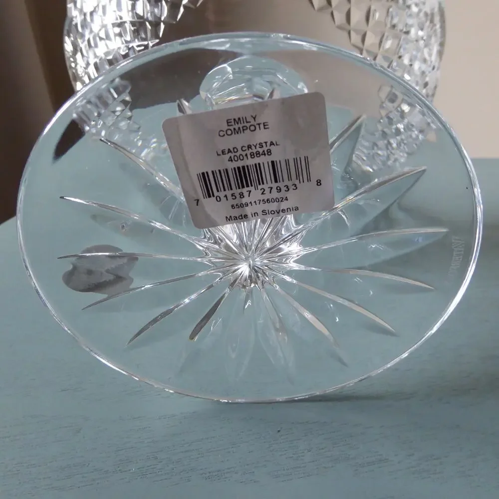 Waterford Lead Crystal Emily Compote Pedestal Bowl W/Sticker Slovenia New In Box